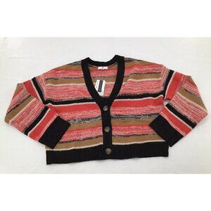 BP Long Sleeve Crop Multi Color Marl Stripe Cardigan Sweater Womens Size Medium